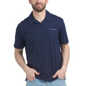 SCOTCH & SODA Maritime Blue Ribbed Johnny Collar Pocket Polo